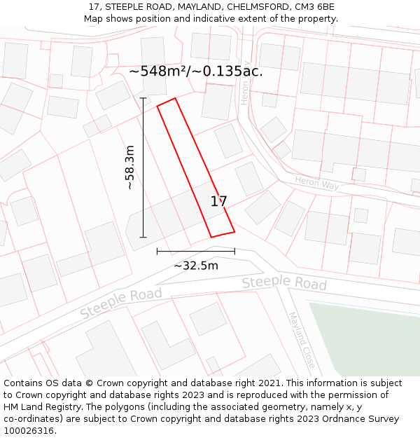 17, STEEPLE ROAD, MAYLAND, CHELMSFORD, CM3 6BE: Plot and title map