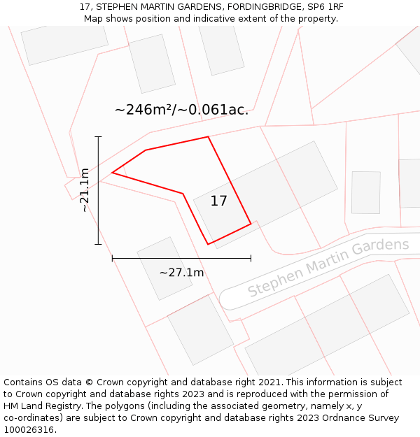 17, STEPHEN MARTIN GARDENS, FORDINGBRIDGE, SP6 1RF: Plot and title map