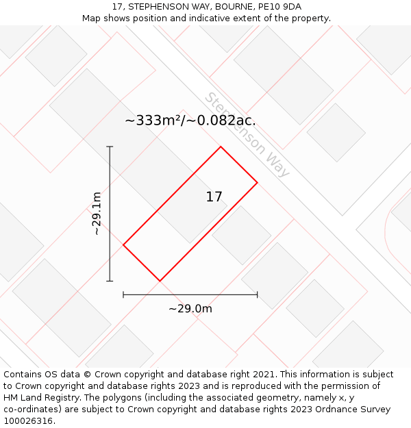 17, STEPHENSON WAY, BOURNE, PE10 9DA: Plot and title map