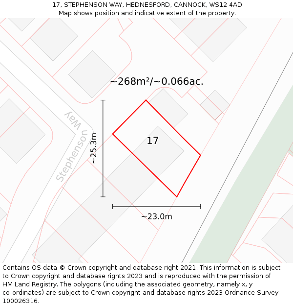 17, STEPHENSON WAY, HEDNESFORD, CANNOCK, WS12 4AD: Plot and title map