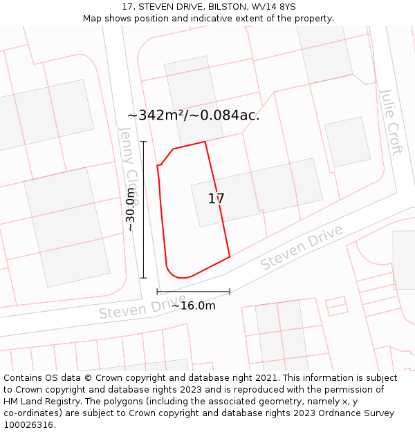 17, STEVEN DRIVE, BILSTON, WV14 8YS: Plot and title map