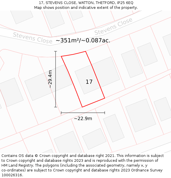 17, STEVENS CLOSE, WATTON, THETFORD, IP25 6EQ: Plot and title map