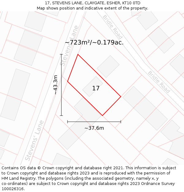 17, STEVENS LANE, CLAYGATE, ESHER, KT10 0TD: Plot and title map