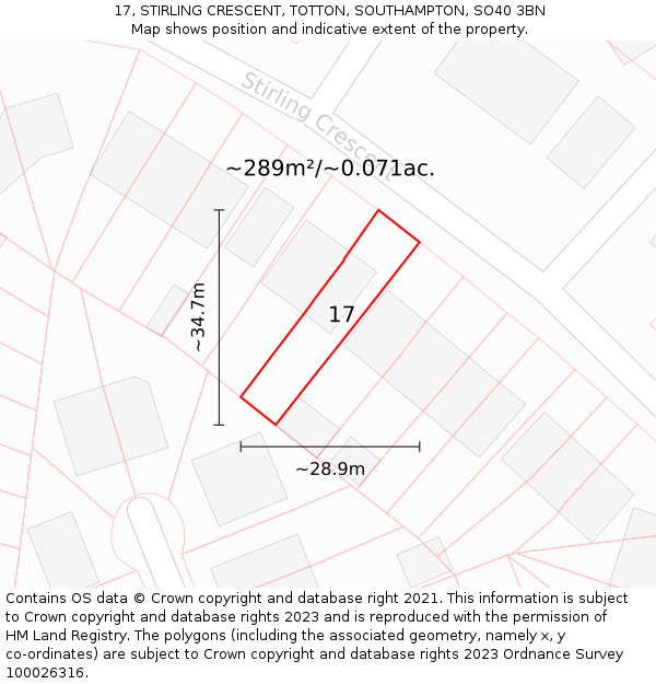 17, STIRLING CRESCENT, TOTTON, SOUTHAMPTON, SO40 3BN: Plot and title map