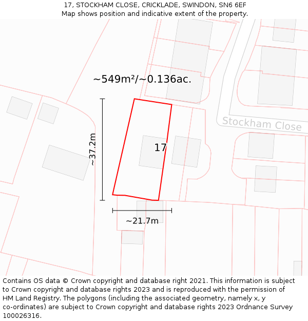 17, STOCKHAM CLOSE, CRICKLADE, SWINDON, SN6 6EF: Plot and title map