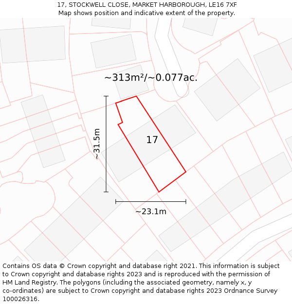 17, STOCKWELL CLOSE, MARKET HARBOROUGH, LE16 7XF: Plot and title map
