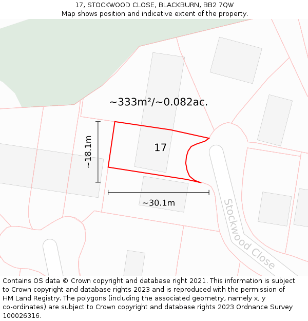 17, STOCKWOOD CLOSE, BLACKBURN, BB2 7QW: Plot and title map