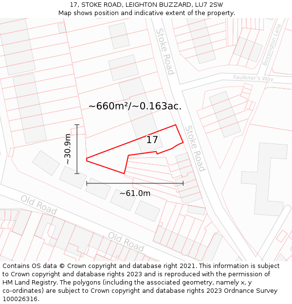 17, STOKE ROAD, LEIGHTON BUZZARD, LU7 2SW: Plot and title map