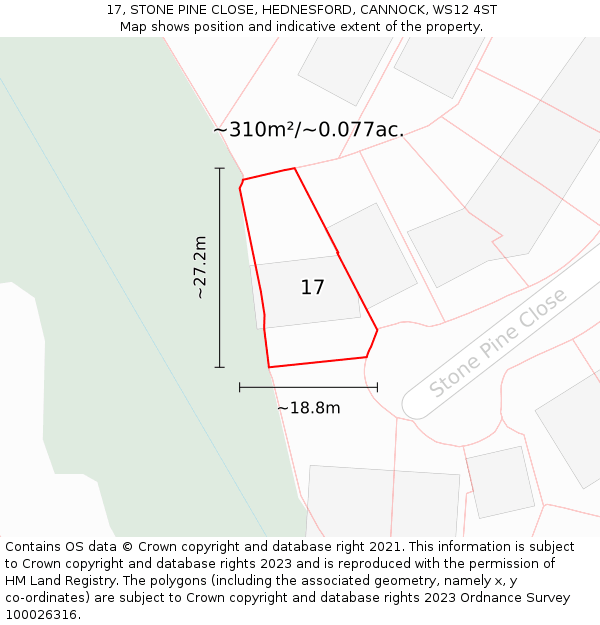 17, STONE PINE CLOSE, HEDNESFORD, CANNOCK, WS12 4ST: Plot and title map