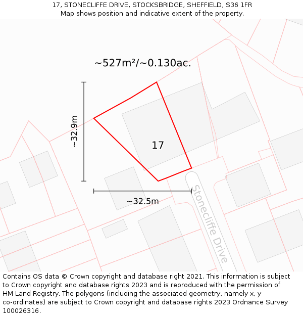 17, STONECLIFFE DRIVE, STOCKSBRIDGE, SHEFFIELD, S36 1FR: Plot and title map