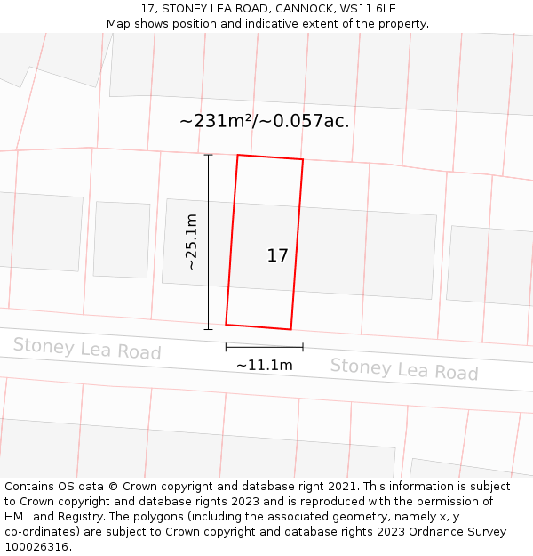 17, STONEY LEA ROAD, CANNOCK, WS11 6LE: Plot and title map