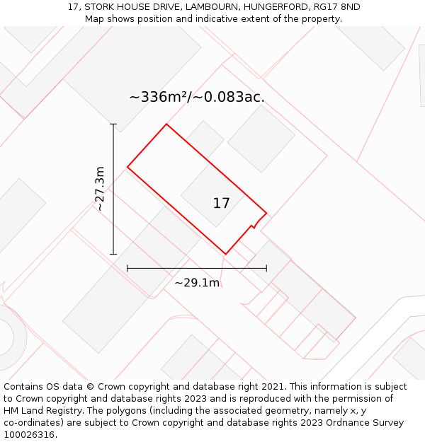 17, STORK HOUSE DRIVE, LAMBOURN, HUNGERFORD, RG17 8ND: Plot and title map