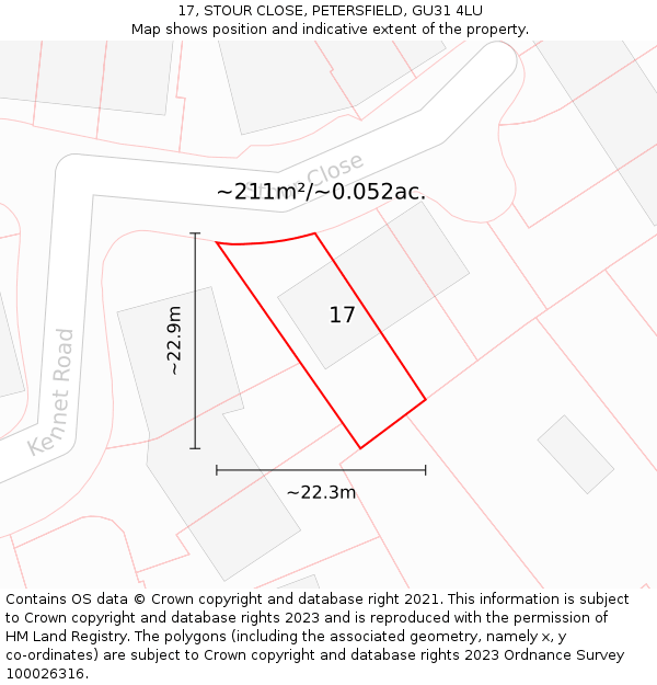 17, STOUR CLOSE, PETERSFIELD, GU31 4LU: Plot and title map