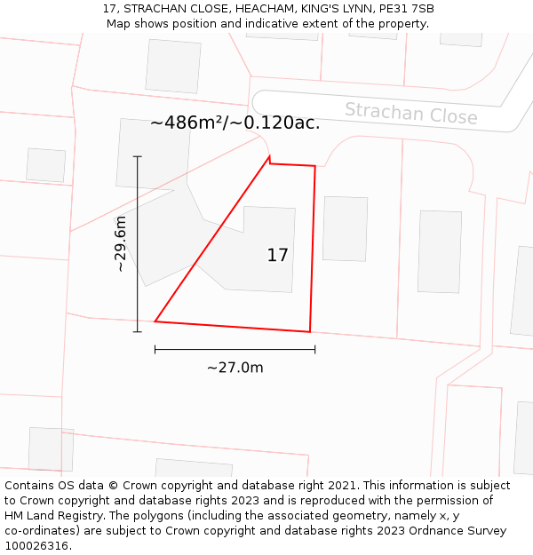 17, STRACHAN CLOSE, HEACHAM, KING'S LYNN, PE31 7SB: Plot and title map