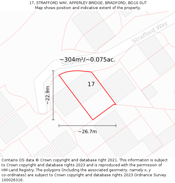 17, STRAFFORD WAY, APPERLEY BRIDGE, BRADFORD, BD10 0UT: Plot and title map