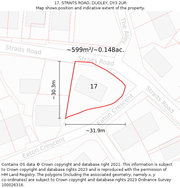 17, STRAITS ROAD, DUDLEY, DY3 2UR: Plot and title map