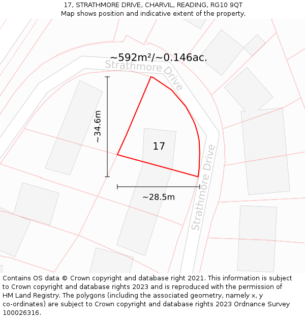 17, STRATHMORE DRIVE, CHARVIL, READING, RG10 9QT: Plot and title map