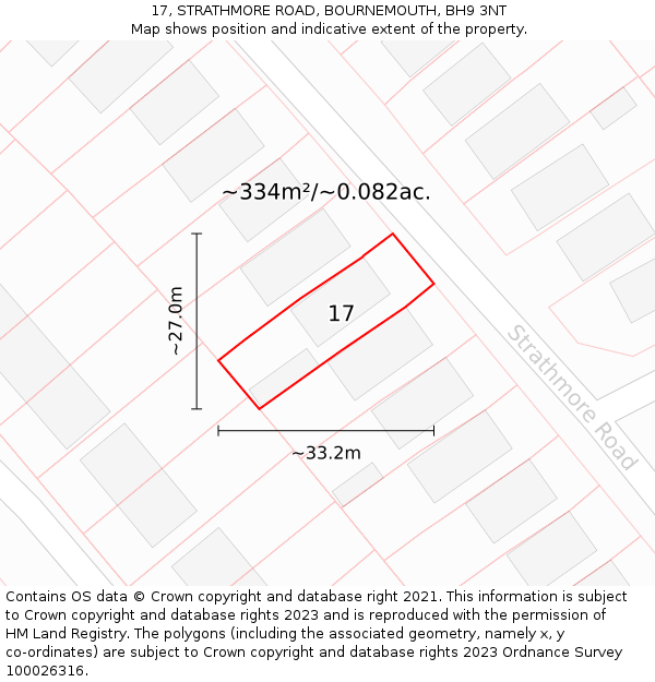 17, STRATHMORE ROAD, BOURNEMOUTH, BH9 3NT: Plot and title map