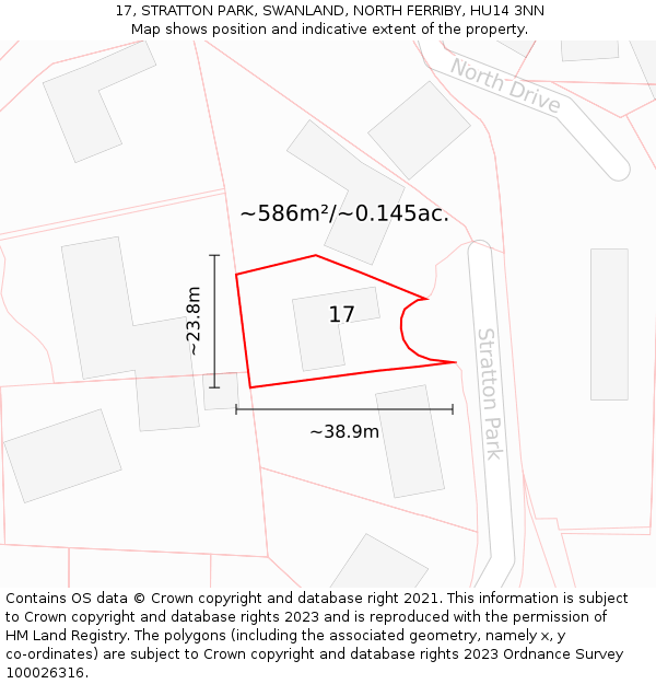 17, STRATTON PARK, SWANLAND, NORTH FERRIBY, HU14 3NN: Plot and title map