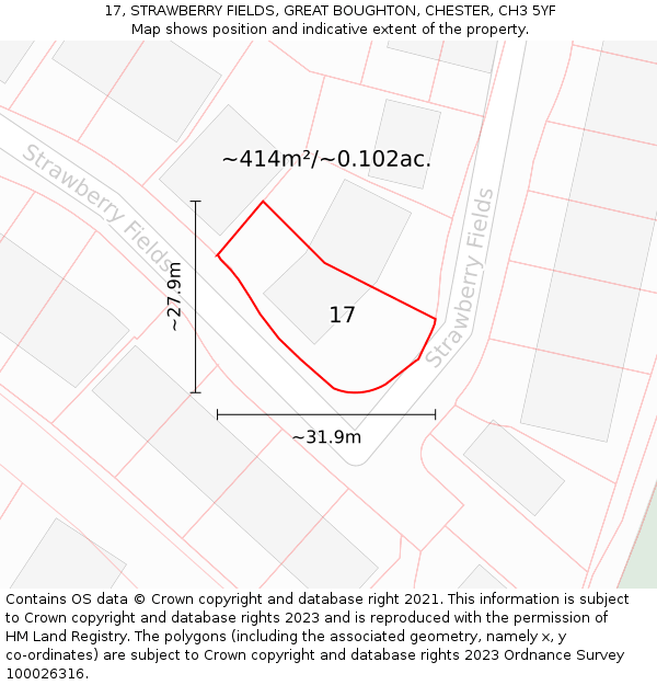 17, STRAWBERRY FIELDS, GREAT BOUGHTON, CHESTER, CH3 5YF: Plot and title map