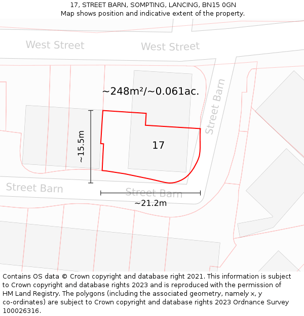 17, STREET BARN, SOMPTING, LANCING, BN15 0GN: Plot and title map