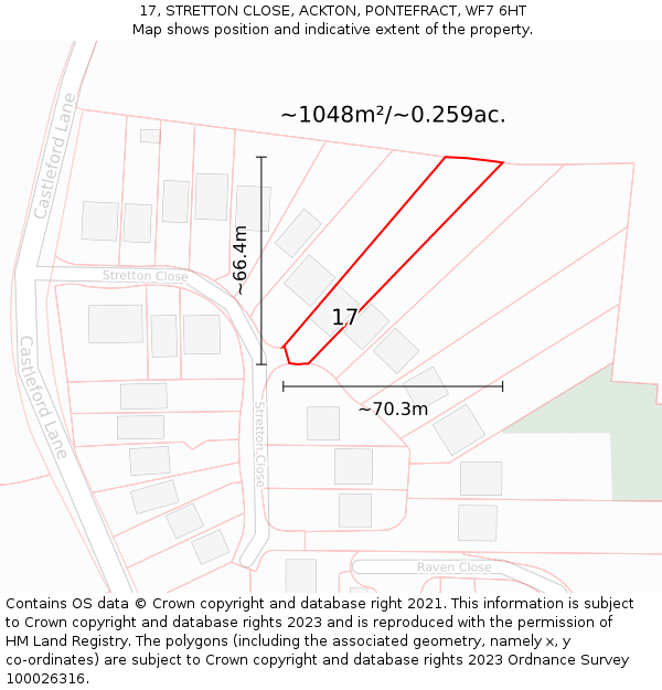 17, STRETTON CLOSE, ACKTON, PONTEFRACT, WF7 6HT: Plot and title map
