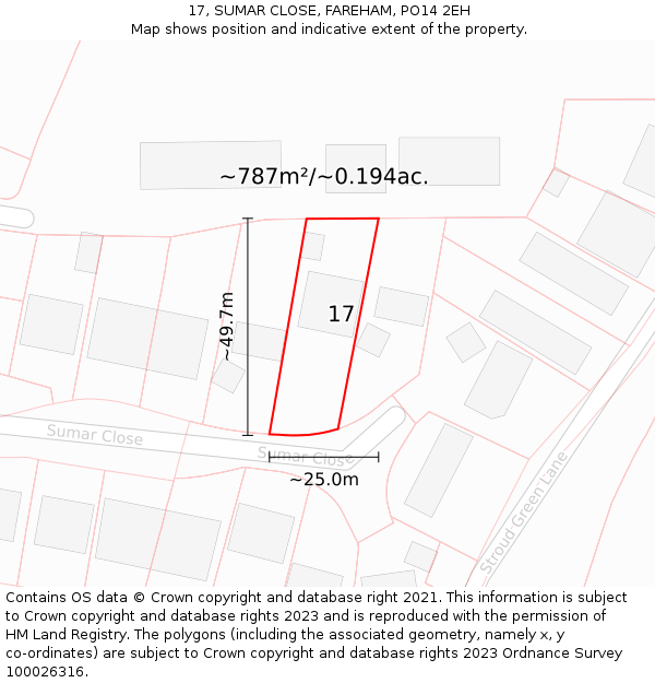 17, SUMAR CLOSE, FAREHAM, PO14 2EH: Plot and title map