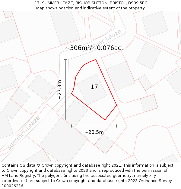 17, SUMMER LEAZE, BISHOP SUTTON, BRISTOL, BS39 5EG: Plot and title map