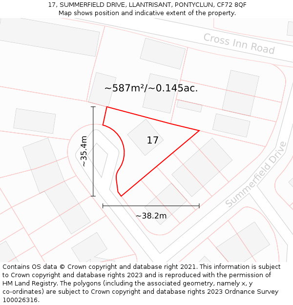 17, SUMMERFIELD DRIVE, LLANTRISANT, PONTYCLUN, CF72 8QF: Plot and title map