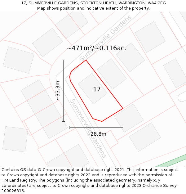 17, SUMMERVILLE GARDENS, STOCKTON HEATH, WARRINGTON, WA4 2EG: Plot and title map