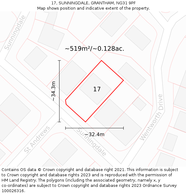 17, SUNNINGDALE, GRANTHAM, NG31 9PF: Plot and title map