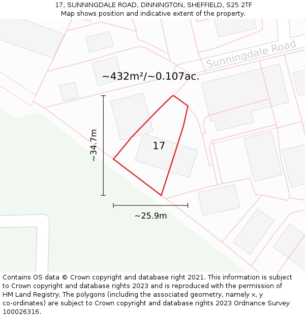 17, SUNNINGDALE ROAD, DINNINGTON, SHEFFIELD, S25 2TF: Plot and title map