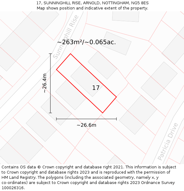 17, SUNNINGHILL RISE, ARNOLD, NOTTINGHAM, NG5 8ES: Plot and title map