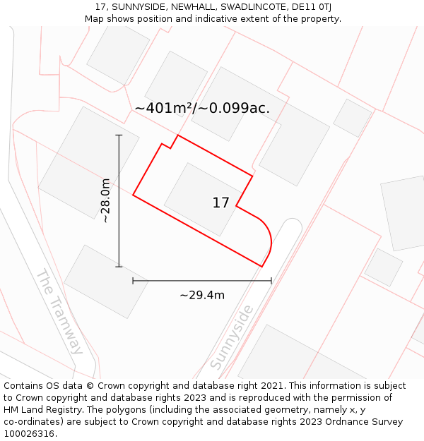 17, SUNNYSIDE, NEWHALL, SWADLINCOTE, DE11 0TJ: Plot and title map