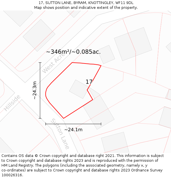 17, SUTTON LANE, BYRAM, KNOTTINGLEY, WF11 9DL: Plot and title map