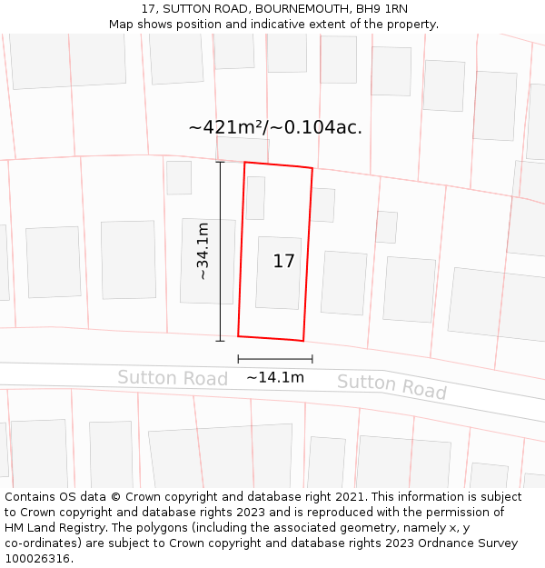 17, SUTTON ROAD, BOURNEMOUTH, BH9 1RN: Plot and title map