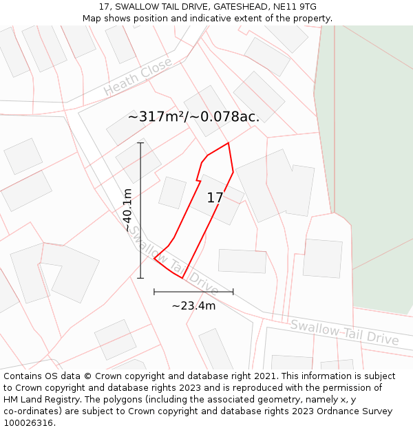 17, SWALLOW TAIL DRIVE, GATESHEAD, NE11 9TG: Plot and title map
