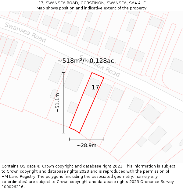 17, SWANSEA ROAD, GORSEINON, SWANSEA, SA4 4HF: Plot and title map