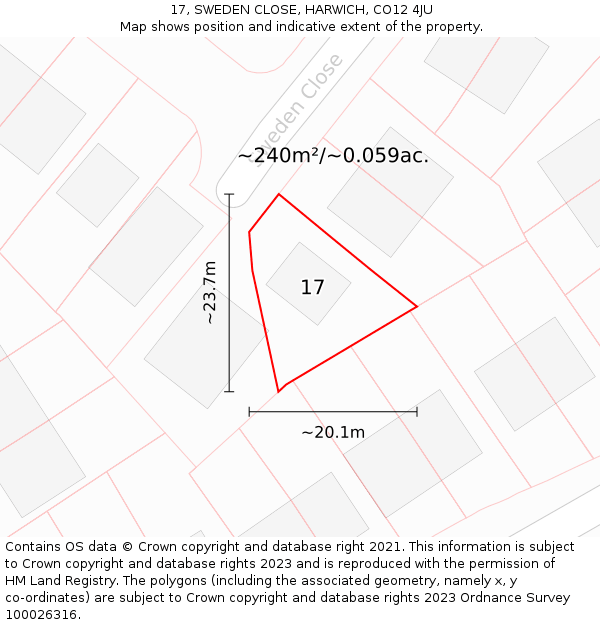 17, SWEDEN CLOSE, HARWICH, CO12 4JU: Plot and title map