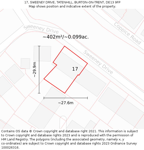 17, SWEENEY DRIVE, TATENHILL, BURTON-ON-TRENT, DE13 9FP: Plot and title map