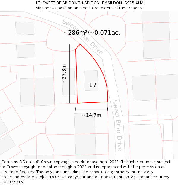 17, SWEET BRIAR DRIVE, LAINDON, BASILDON, SS15 4HA: Plot and title map