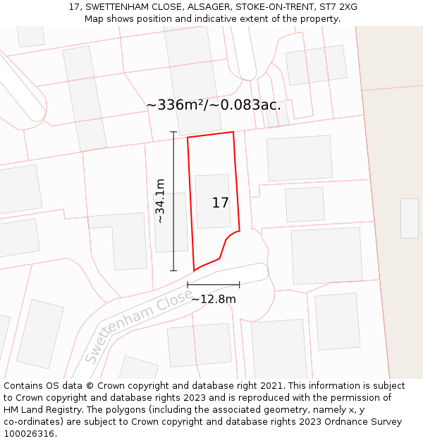 17, SWETTENHAM CLOSE, ALSAGER, STOKE-ON-TRENT, ST7 2XG: Plot and title map