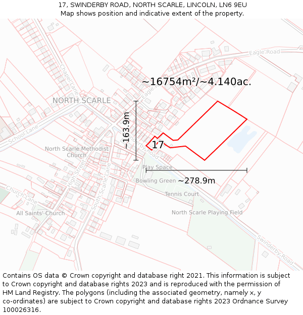 17, SWINDERBY ROAD, NORTH SCARLE, LINCOLN, LN6 9EU: Plot and title map