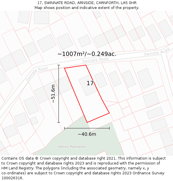 17, SWINNATE ROAD, ARNSIDE, CARNFORTH, LA5 0HR: Plot and title map