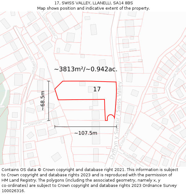 17, SWISS VALLEY, LLANELLI, SA14 8BS: Plot and title map