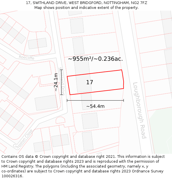 17, SWITHLAND DRIVE, WEST BRIDGFORD, NOTTINGHAM, NG2 7FZ: Plot and title map