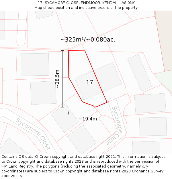 17, SYCAMORE CLOSE, ENDMOOR, KENDAL, LA8 0NY: Plot and title map