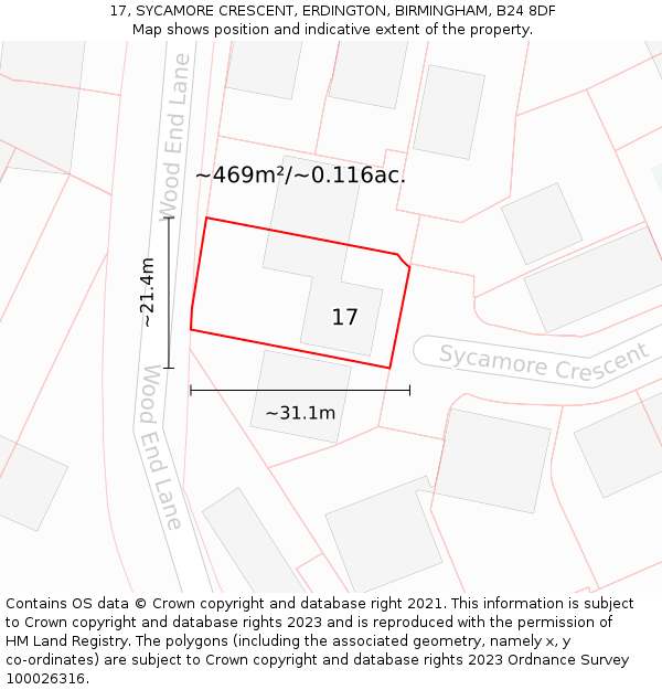 17, SYCAMORE CRESCENT, ERDINGTON, BIRMINGHAM, B24 8DF: Plot and title map