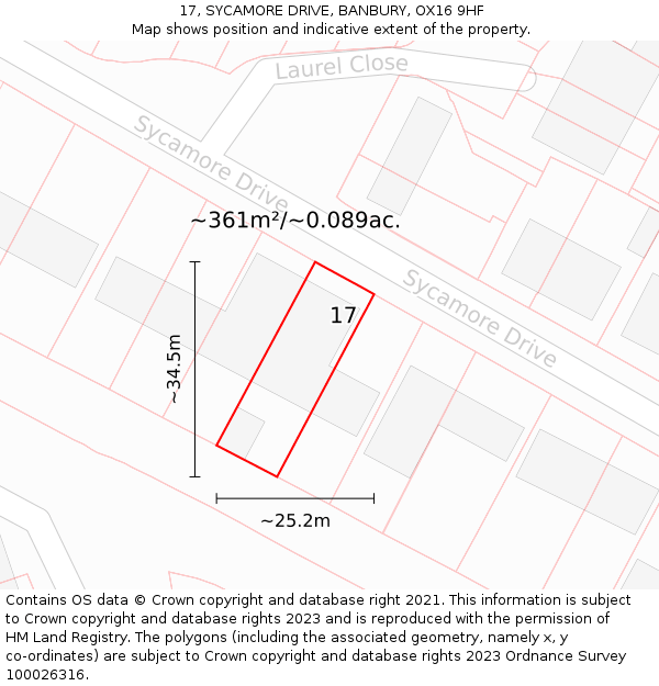 17, SYCAMORE DRIVE, BANBURY, OX16 9HF: Plot and title map