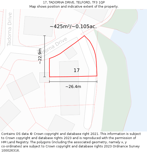 17, TADORNA DRIVE, TELFORD, TF3 1QP: Plot and title map